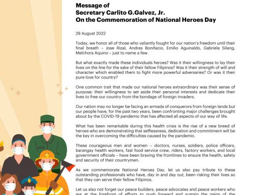 MESSAGE OF SEC. CARLITO G. GALVEZ, JR. ON THE COMMEMORATION OF NATIONAL HEROES DAY | 28 August 2022