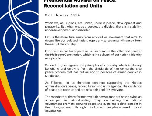 CALL FOR UNITY OF SEC. CARLITO G. GALVEZ, JR. PRESIDENTIAL ADVISER ON PEACE, RECONCILIATION AND UNITY